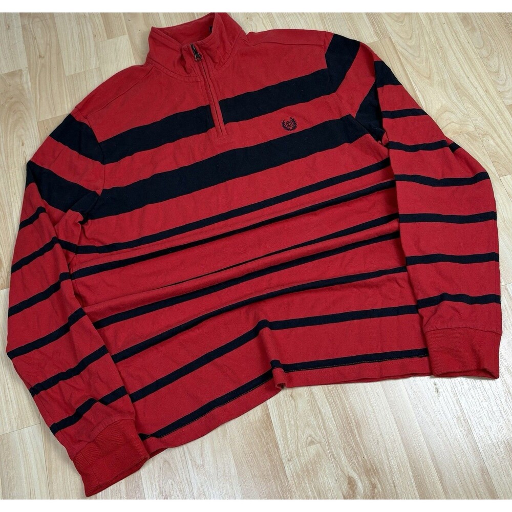 Men’s Chaps Striped 1/4 Zip Pullover / Long Sleeve / Red/Navy / Size Large